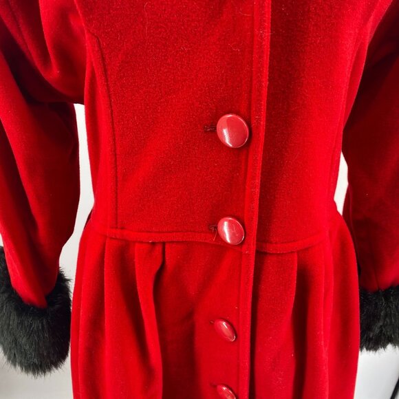 VTG Colette Wolfgang Kaiser red wool blend coat Size 6 Medium jacket long faux f - Picture 3 of 16